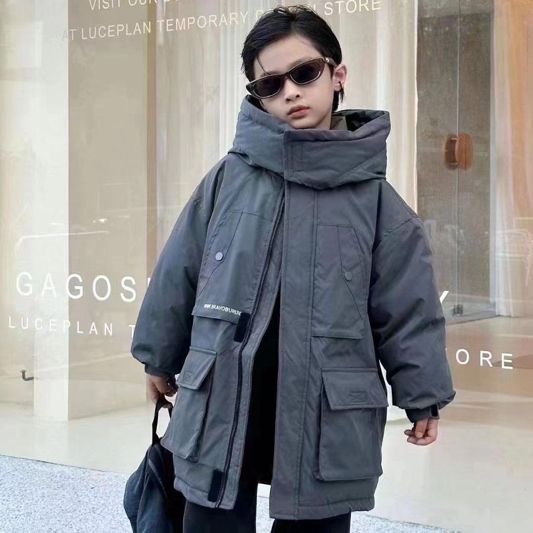 男童中长款白鸭绒连帽羽绒服