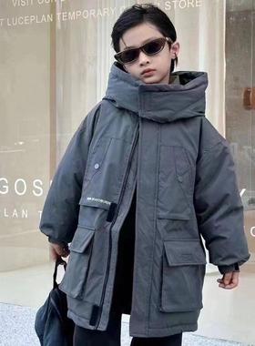 布芮欧85白鸭绒羽绒服连帽深灰色耐脏加厚百搭洋气工装风56015