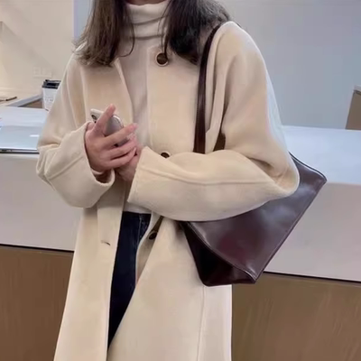 DRAN-900722秋冬韩版中长款茧型羊毛大衣双面呢小方领外套yuan货