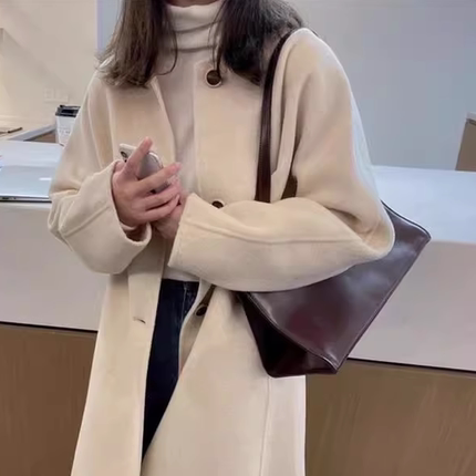 DRAN-900722秋冬韩版中长款茧型羊毛大衣双面呢小方领外套yuan货