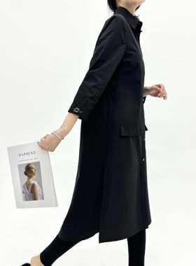 长袖高级感气质百搭长款设计师女士气质黑色连衣裙