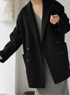 韩国秋冬季新款呢子双面羊绒大衣短款小个子女黑色韩版毛呢女外套