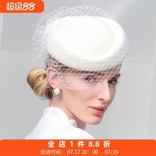 EE 秋冬新款英伦复古羊毛小礼帽复古网纱毛呢贝雷帽时尚帽子女