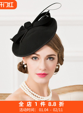 EE 秋冬新款时尚羊毛小礼帽 秋冬百搭黑色帽子女 欧美宴会帽子