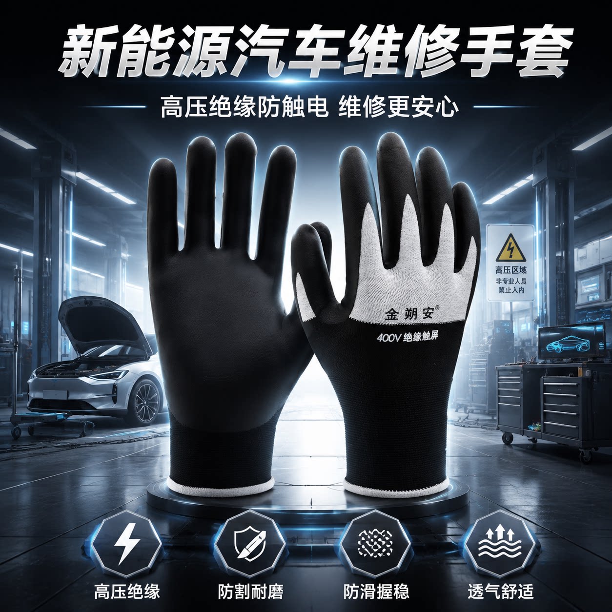 新能源汽车维修专用绝缘手套400V防触电电工耐磨防滑电工专用低压