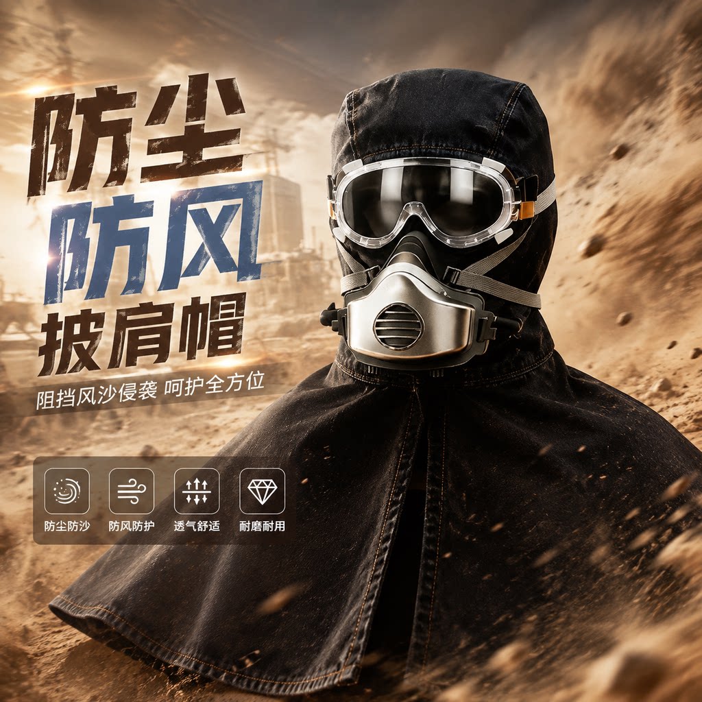 防尘防风披肩帽打磨专用防飞溅全脸头套披肩帽子切割劳保防护面罩