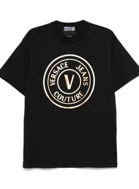 VERSACE/范思哲男款圆领短袖T恤夏季休闲半袖黑色经典纯棉潮流款