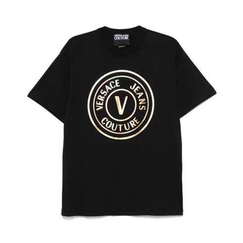 VERSACE/范思哲男款圆领短袖T恤夏季休闲半袖黑色经典纯棉潮流款