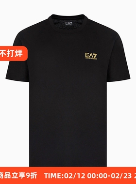 Emporio Armani安普里奥阿玛尼EA7男士圆领短袖夏季黑色透气T恤