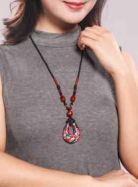 复古女士长款琉璃原创手工装饰链