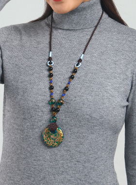 民族风琉璃高档女士挂件毛衣链
