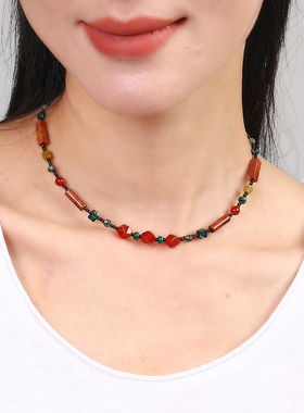 逸水戏颜玛瑙天然石女项链锁骨链