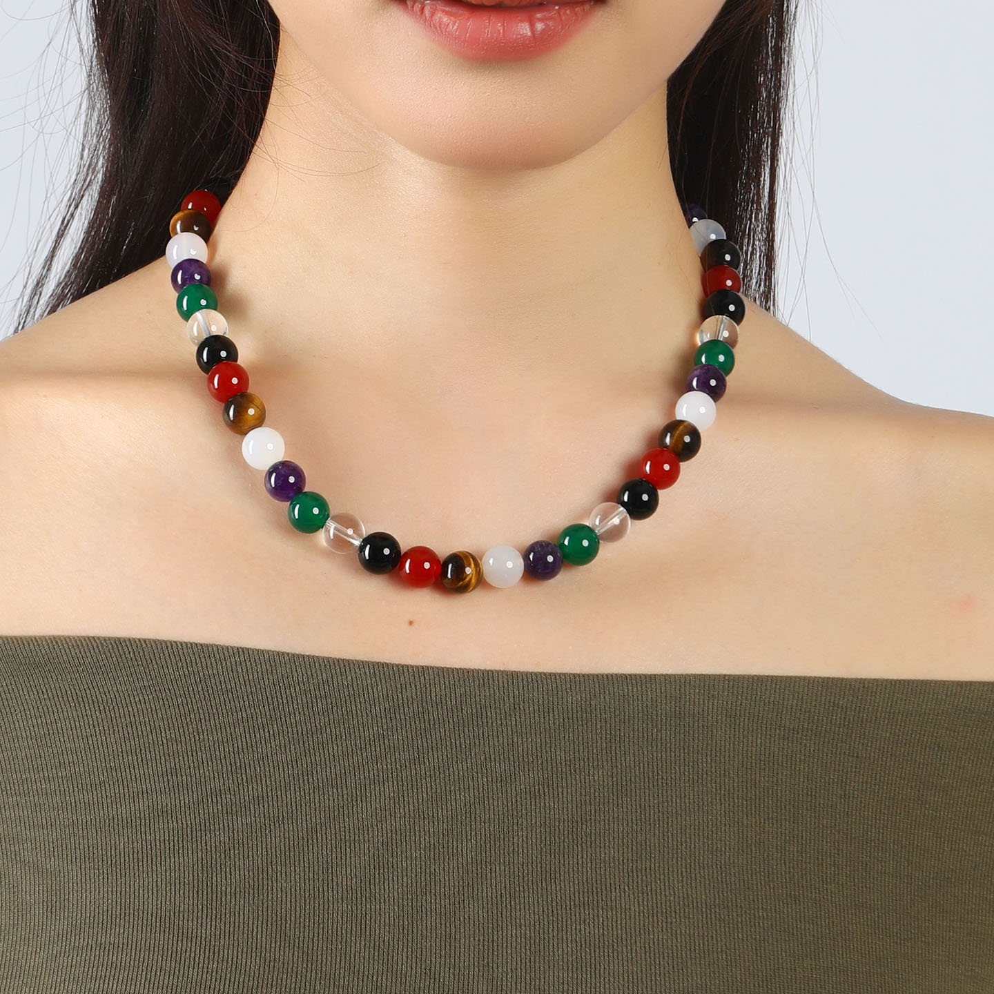 天然多宝水晶项链女小众设计感高级轻奢气质百搭锁骨链彩玛瑙颈链