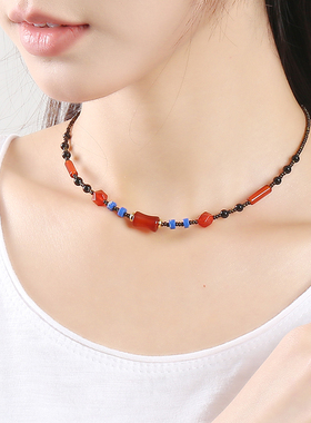 逸水红颜红玛瑙女小众项链锁骨链