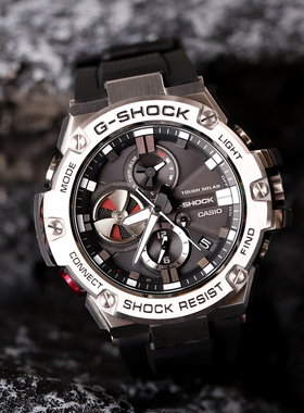 卡西欧钢铁之心G-SHOCK经典指针防水运动太阳能蓝牙GST-B100-1A/D