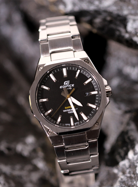 卡西欧手表男商务简约防水指针学生酷黑钢带表EFR-S108D-1A/7A