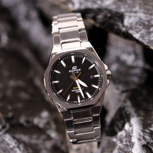 卡西欧手表男商务简约防水指针学生酷黑钢带表EFR S108D