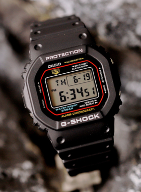 卡西欧初代G-SHOCK复刻款小红圈方块LED防水双色学生DW-5600RL-1