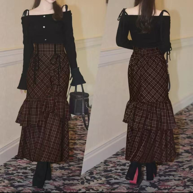 LUCKYM /andmary格纹半身裙长裙