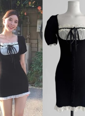 LUCKYM/ins博主同款cloudemotion学院风甜美蕾丝边拼接连衣裙