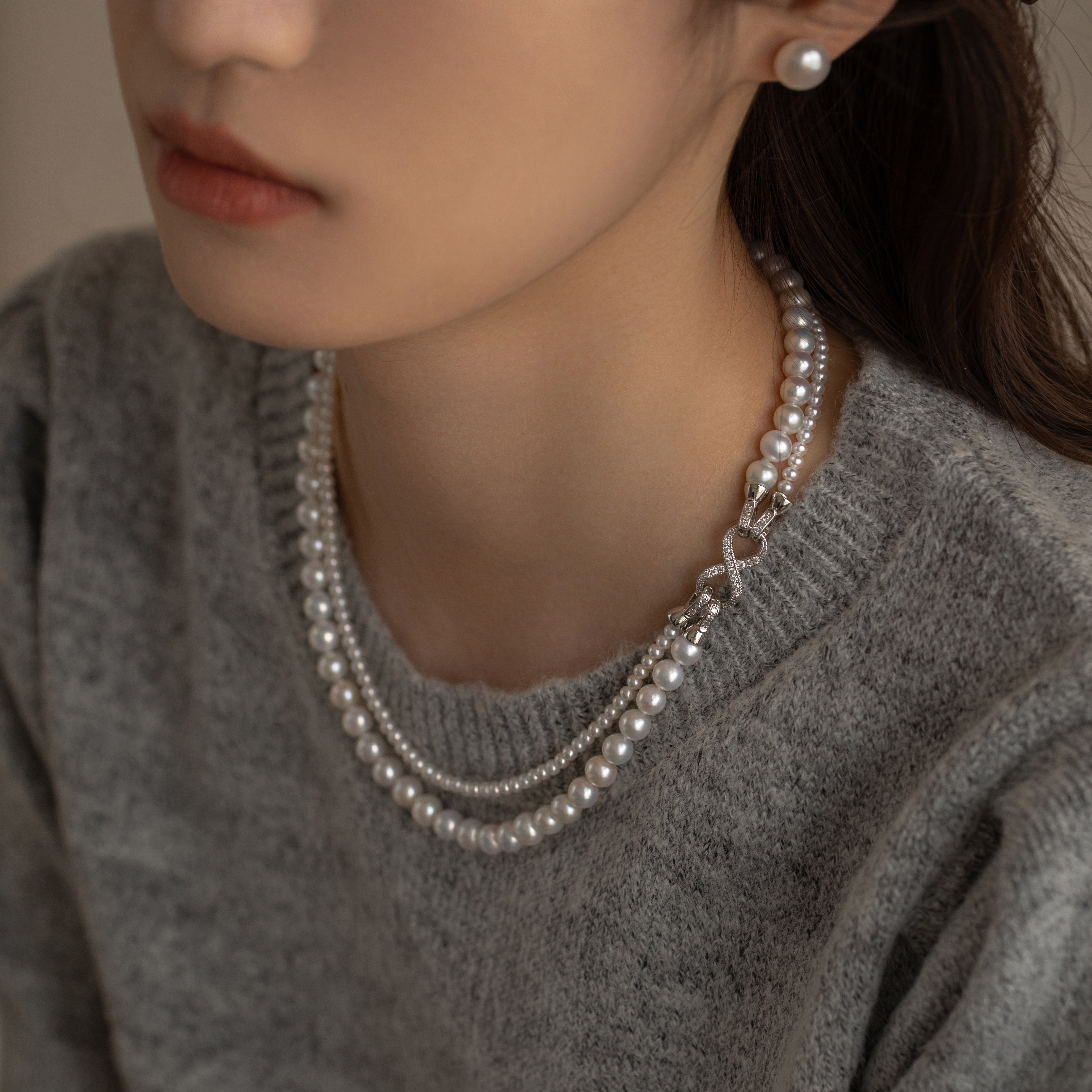 双层圆形高亮淡水珍珠项链