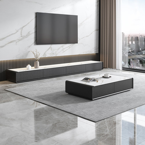 简约小户型客厅实木岩板电视柜