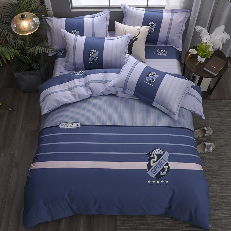 全棉床单四件套三男生青少年纯棉床品大学生宿舍被套床笠简约男孩