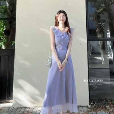 夏季 DARA ROSE 设计感荷叶边质感小飞袖收腰显瘦连衣裙 5661
