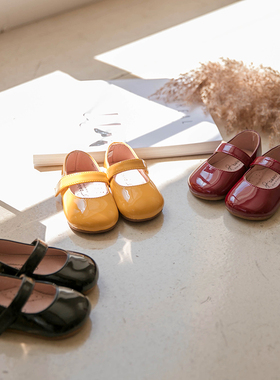 [NJ童品]韩国bs漆面圆头魔术贴中小童公主软底女童春秋皮鞋 BB279