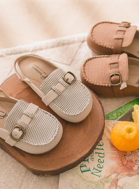 NJ童品 韩国bz童鞋潮范格子气质中小男女儿童休闲凉拖鞋夏季BB340