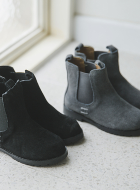 NJ童品 韩国bs 韩版圆头男女儿童牛皮低筒黑色马丁短靴 秋冬D907A