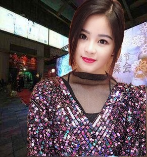 蕾丝衫/雪纺衫华丽重工钉珠亮片上衣闪亮蝙蝠袖女士精品名媛礼服