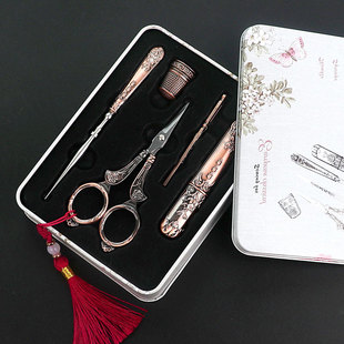 手工精致小茶剪银绣花复古剪刀茶叶银套装 十字绣裁缝工具锥子剪子
