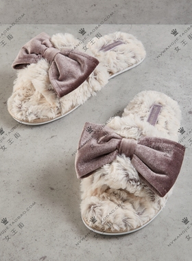 英国购回现货PrettyYou秋冬款Violet毛毛露趾拖鞋浅紫色