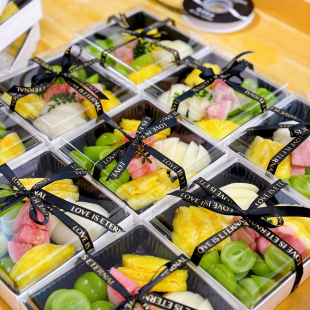 果切盒子单格四拼九格方形一次性大中小特大鲜果果切纸塑打包盒