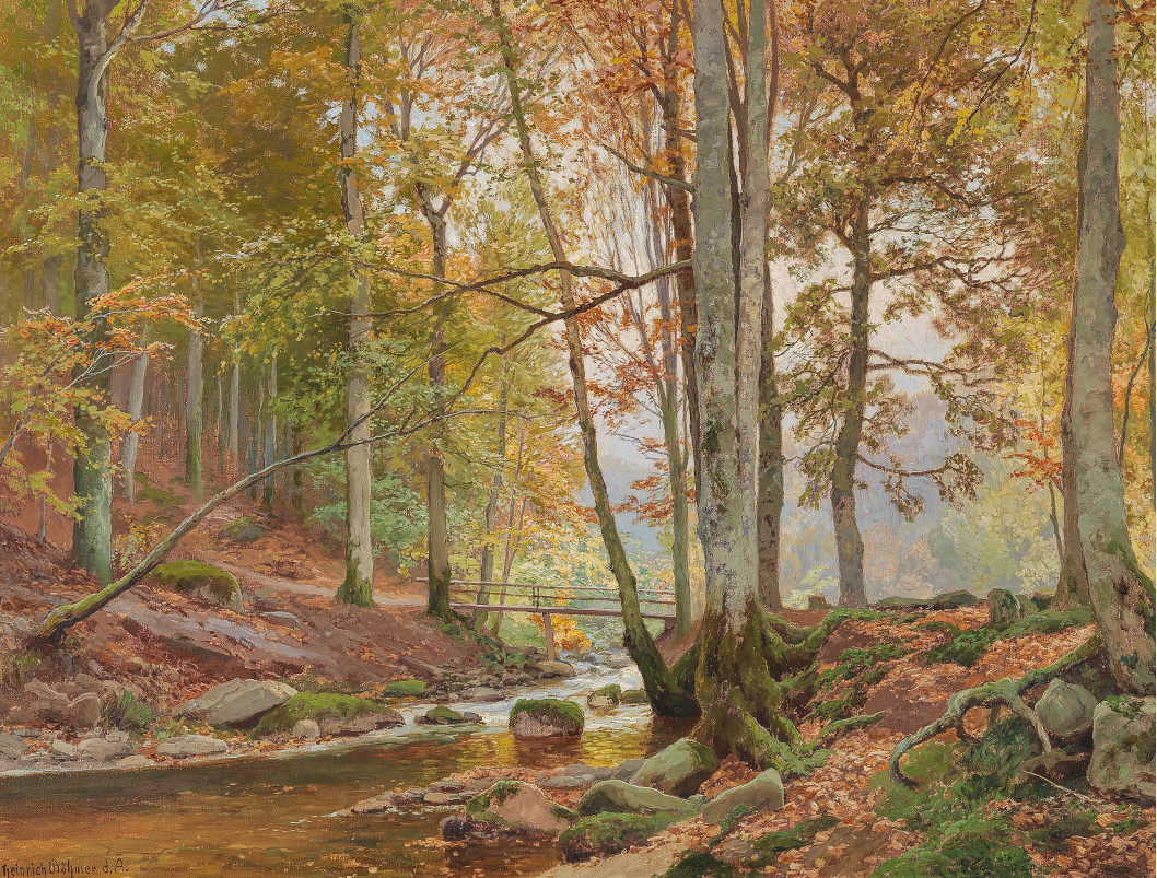 海因里希伯默 heinrich bohmer德国风景油画阳光森林动物装饰画芯