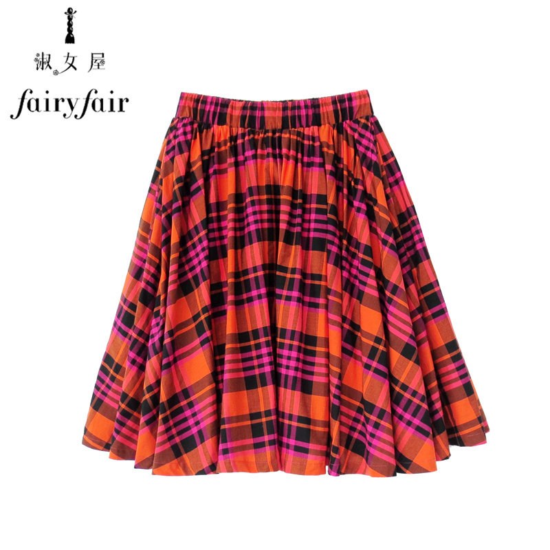 格子半身裙FAIRYFAIR百褶中裙