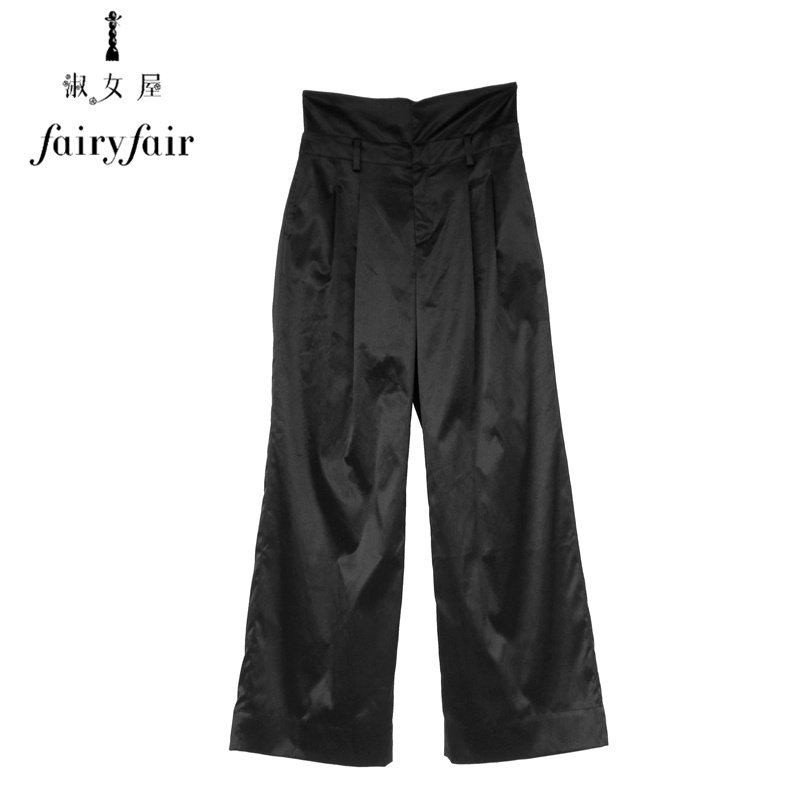 春款 FAIRYFAIR 正品 黑色时尚阔腿百搭显瘦高腰长裤女