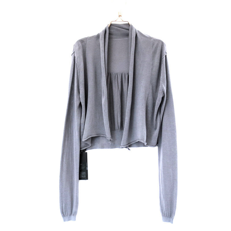 春夏装FAIRYFAIR正品中灰色纯棉线开衫长袖短款气质无扣针织衫女