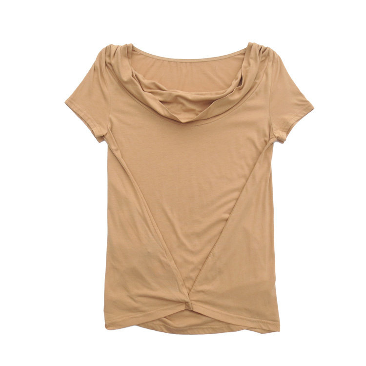 夏款 FAIRYFAIR 专柜正品咖啡色堆堆领两穿法纯棉短袖T恤