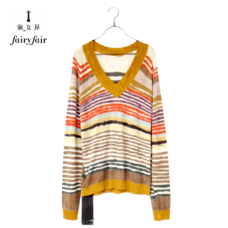 条纹毛衣FAIRYFAIR套头桃心领