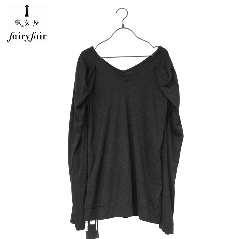 黑灰色特价针织女休闲长袖V领