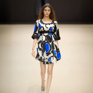 FAIRYFAIR正品高端时装钉珠圆领系腰带优雅法式风雪纺连衣裙夏季