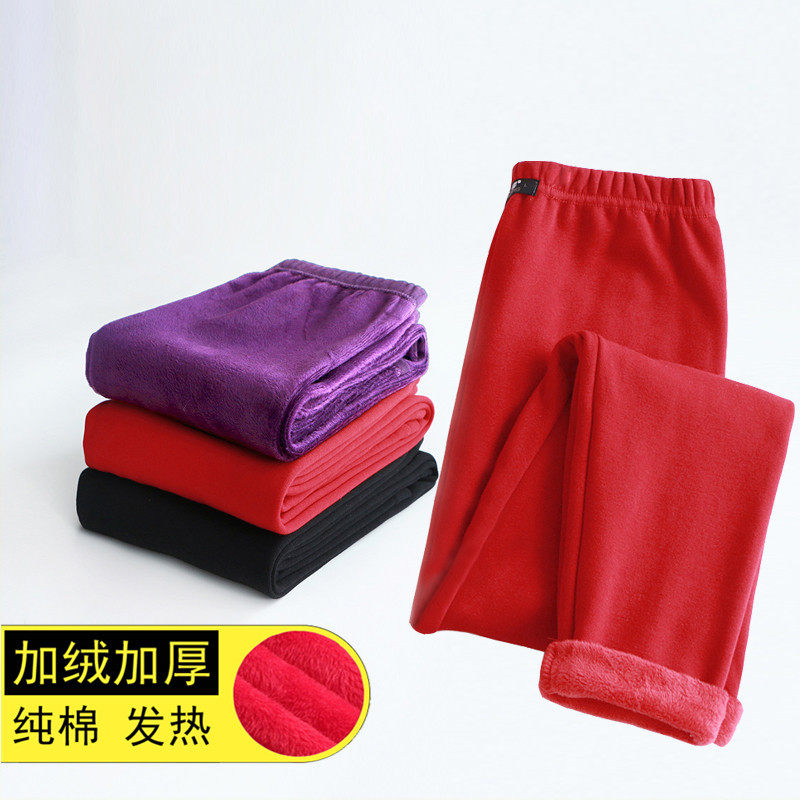 女士保暖裤加厚打底加绒裤子秋冬睡裤宽松舒适防寒不倒绒纯棉植绒