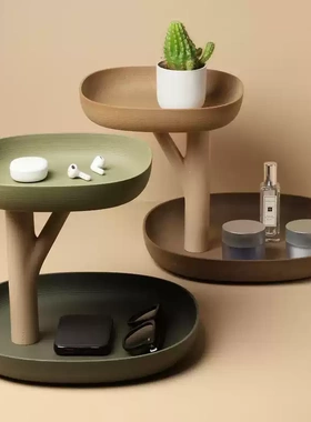 泰国进口Qualy森林木制双层置物架创意家用树型托盘化妆收纳盒