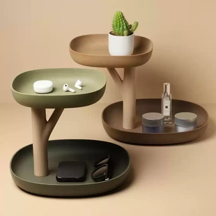 泰国进口Qualy森林木制双层置物架创意家用树型托盘化妆收纳盒