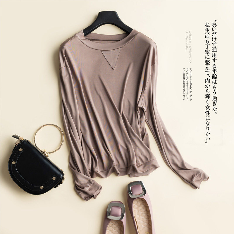秋装新款上衣真丝圆领宽松长袖t恤女士韩版女装打底衫秋衣外穿