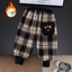 子秋冬款 外穿儿童运动休闲裤 一体绒卫裤 男童加绒裤 宝宝加厚格子裤