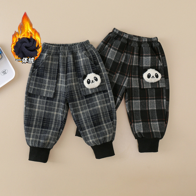 男童加绒裤子秋冬儿童2025新款加厚宝宝休闲裤小童一体绒长裤