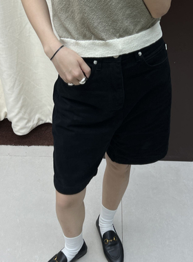 NEW STUDIO 牛牛家 百搭宽松显瘦中腰简约牛仔5分短裤 黑色
